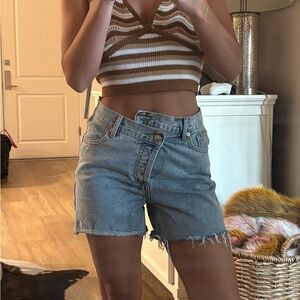 Princess Polly Blue Jean Shorts High-Waisted Distressed